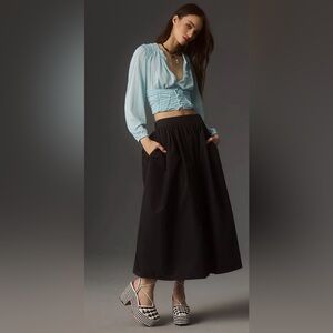 By Anthropologie Long-Sleeve Femme Ruched Cropped Top Blue Size Small